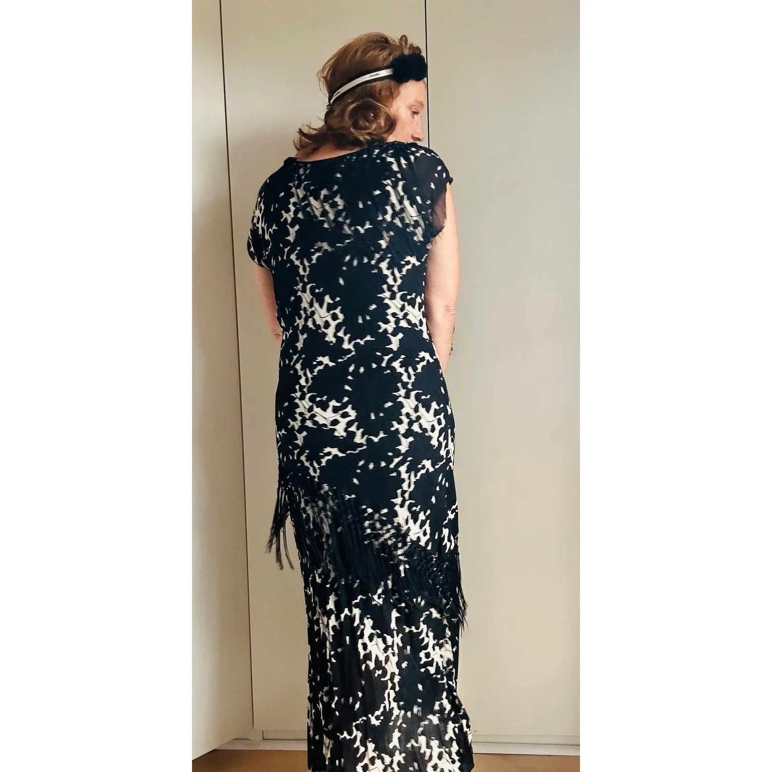 Vtg Y2K 90s Dress Size Medium Black Floral Print Fringe Witchy Whimsy Goth - Image 9