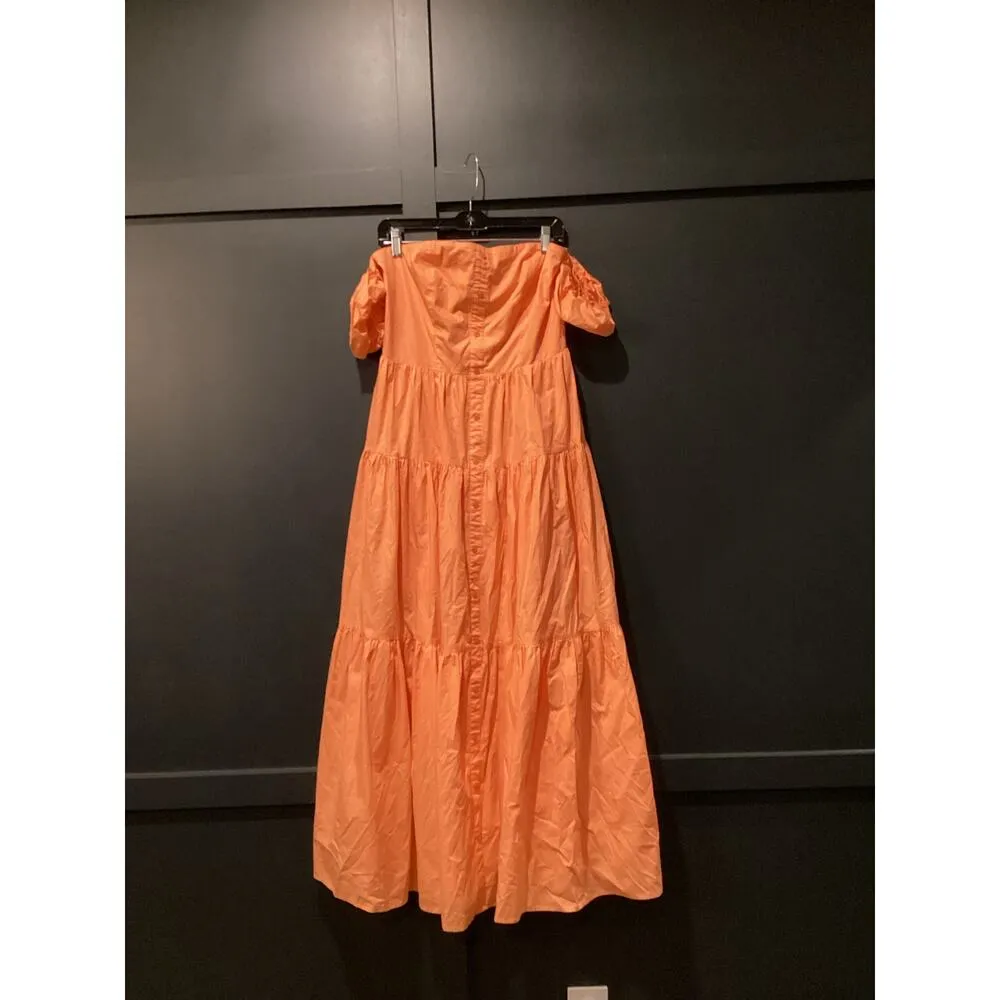 Karlie Tiered Ruffle off the shoulder prairie maxi Midi cotton Dress orange M - Image 4