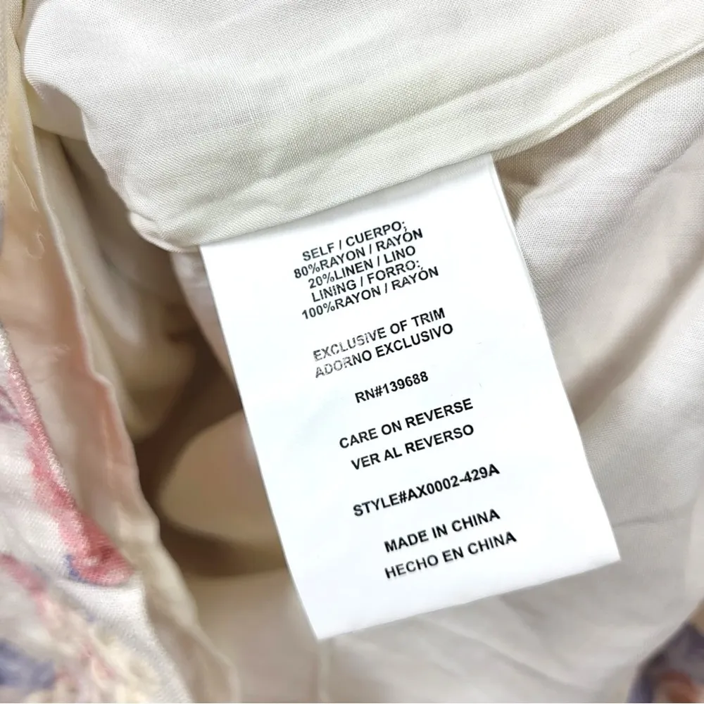 NWT A Collective Story Linen Blend Floral Print Eyelet Romper in Ivory/Pink Pink Size M - Image 7