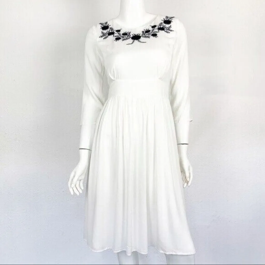 Mod Ref Midi Dress Small White Embroidered Boho Resort Beach‎ Bridal Casual - Image 4