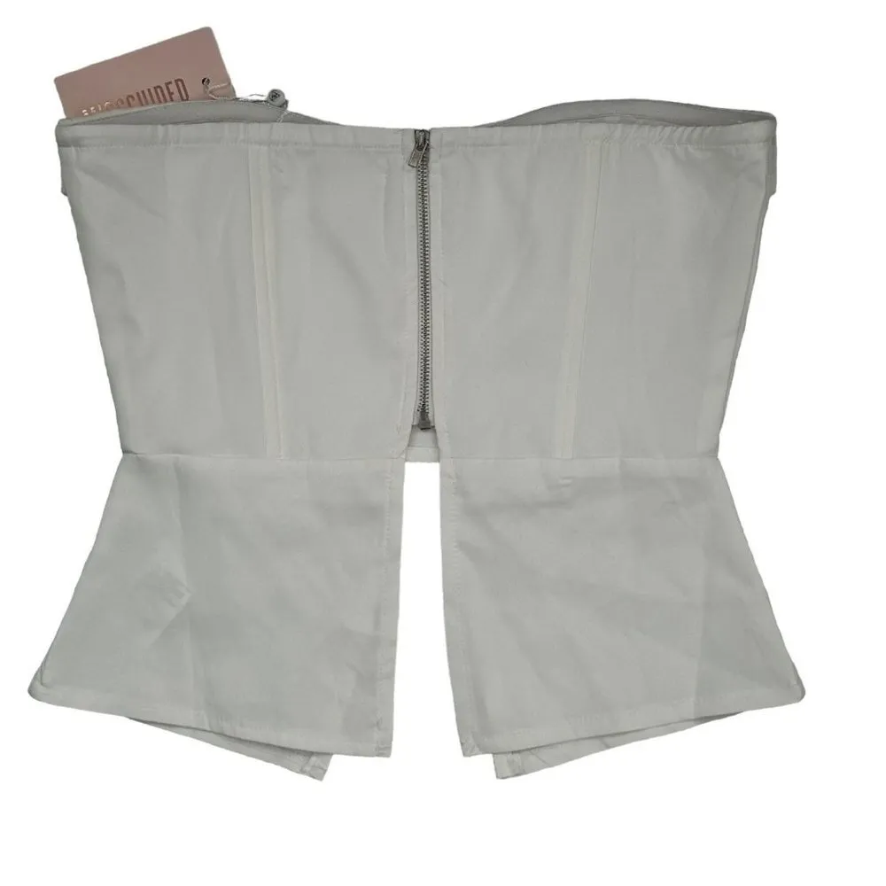 NEW Missguided Ivory Crepe Split Hem Corset Bandeau Strapless Top Size 2 Blouse - Image 3