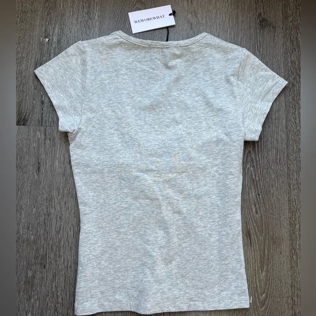 WeWoreWhat Ruched V-Neck Tee Heather Grey Size Small NWT - Image 3