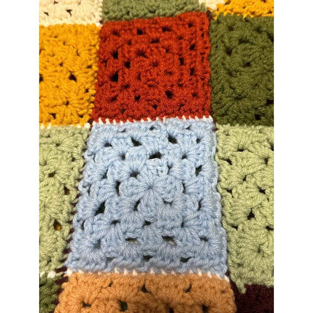 Vintage OOAK Handmade Crocheted Patchwork Hippie crop Vest Multicolor medium Brown - Image 6