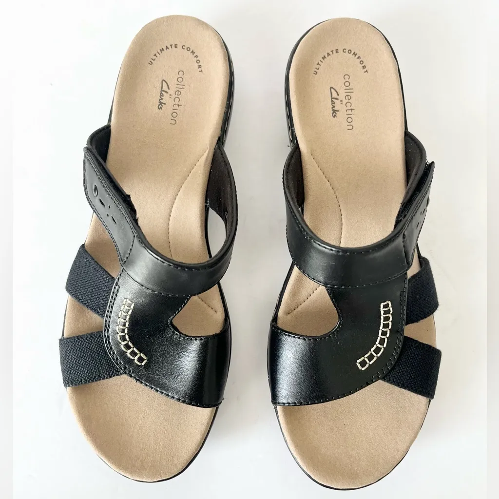 NEW Clarks Leisa Emily leather slip on sandals black 9 - Image 4