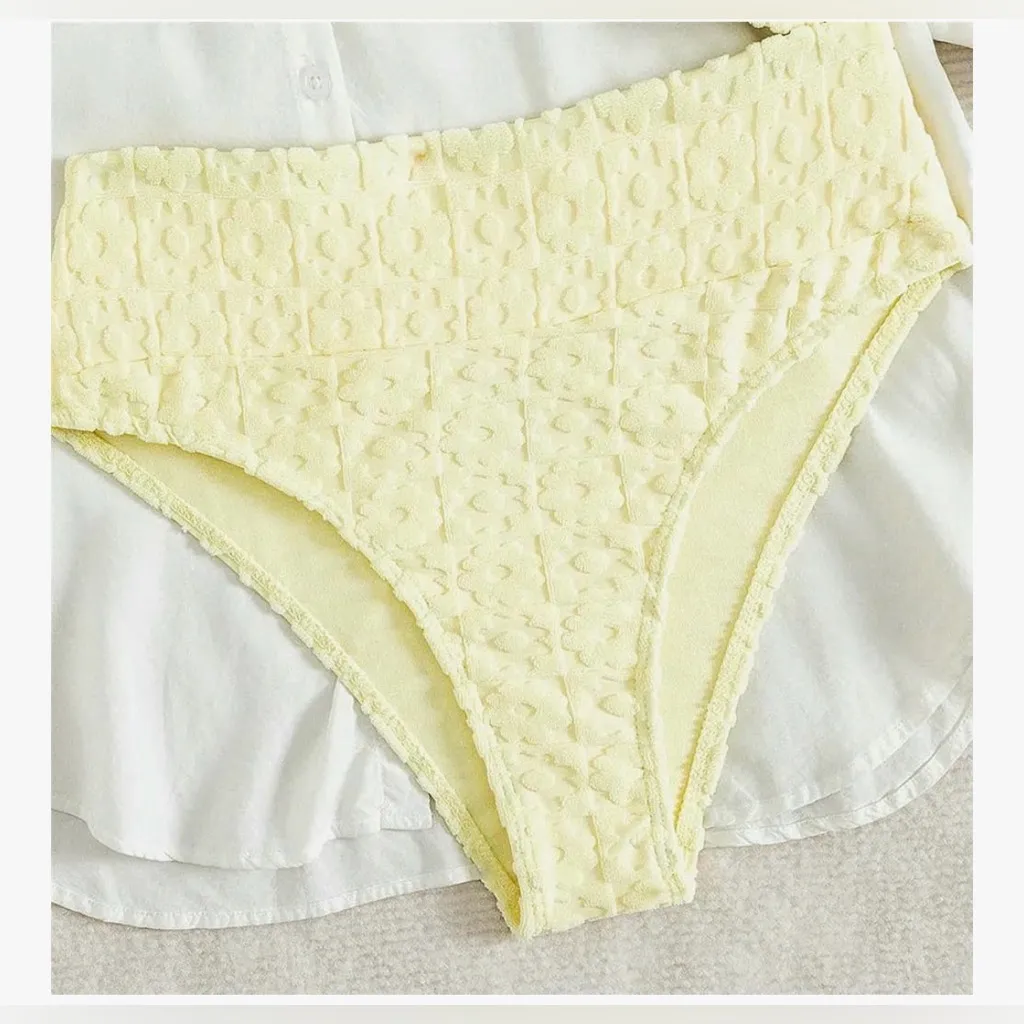 NEW Bikini Sets Flower Embossed Swimsuit Bikini Set Bow Strap Swimsuit S Yellow - Image 4