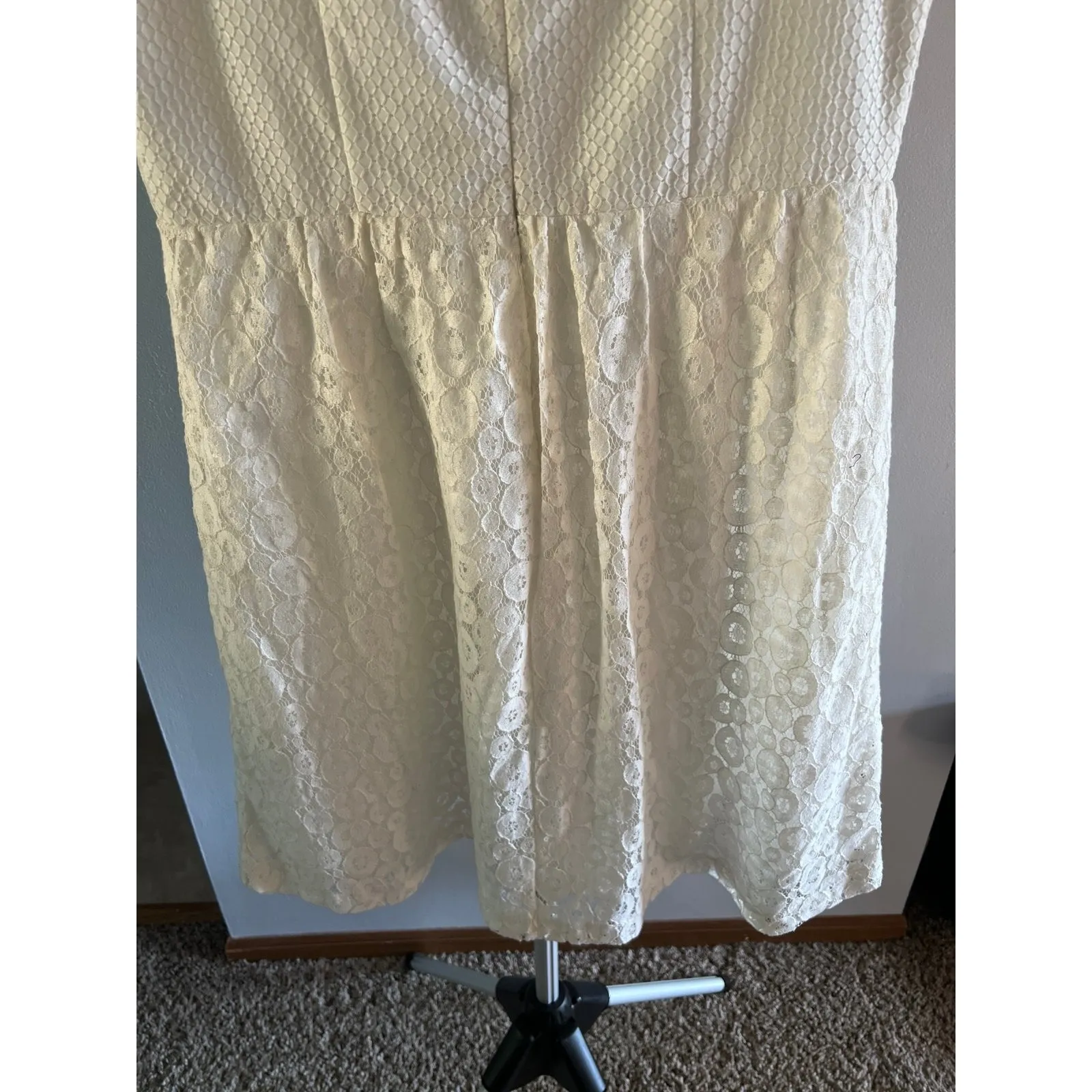 Vintage DR Collection Women's Ivory Cloud‎ Lace Sleeveless Doily Dress Size 12 - Image 8