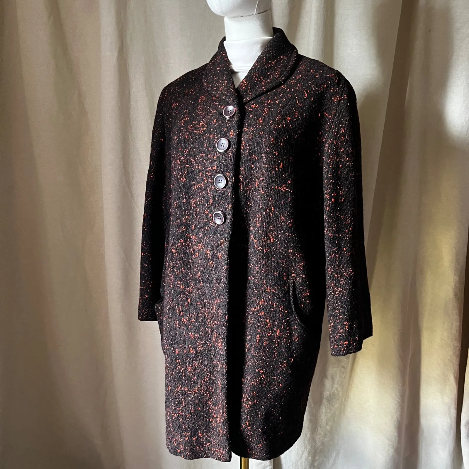 Vintage 1960s Koerner Petite Wool Coat Brown Red Speckled Tweed Mid Length Size M - Image 5