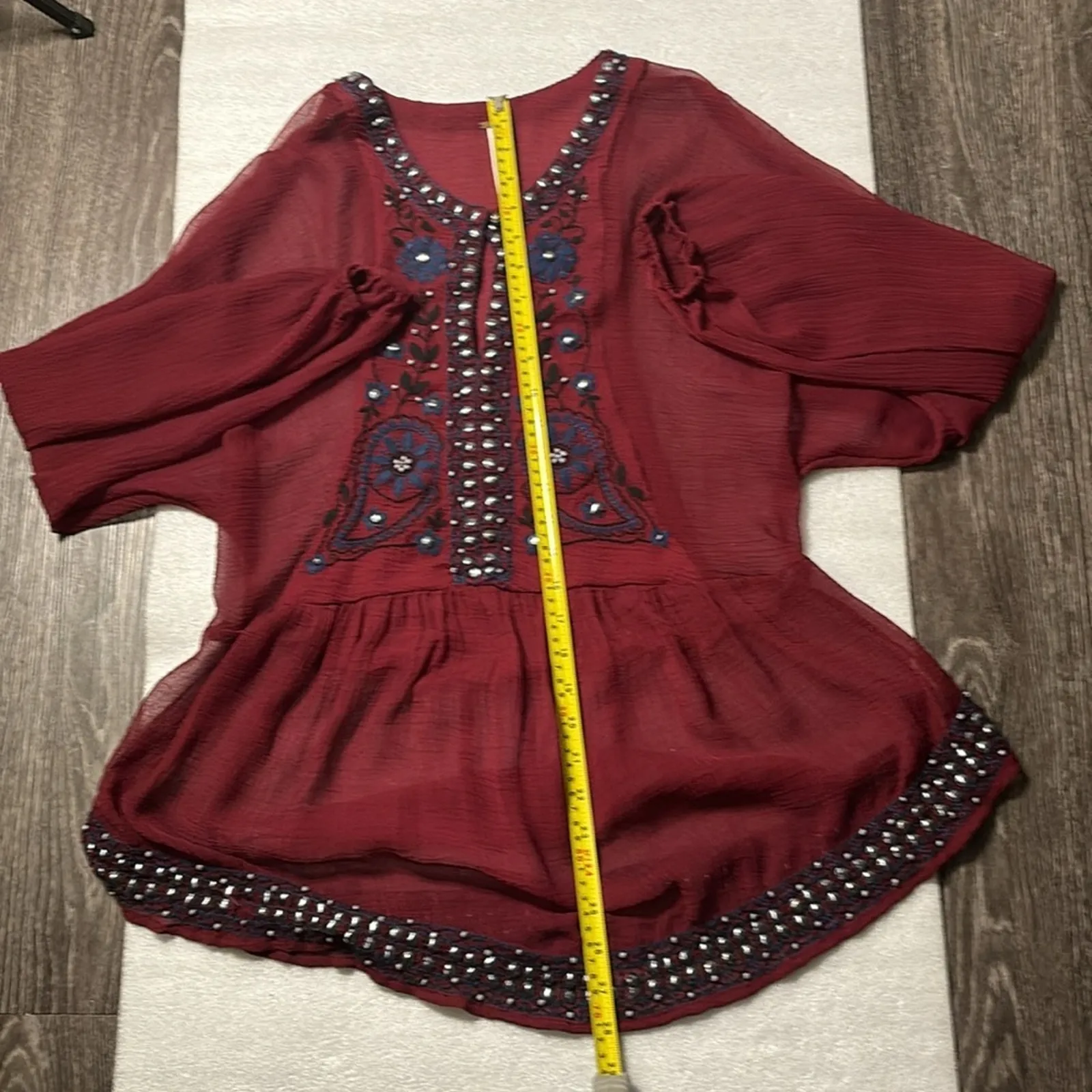 Free People Promesa Peasant Tunic Blouse Sheer Beaded Embroidered Boho M Indie - Image 8