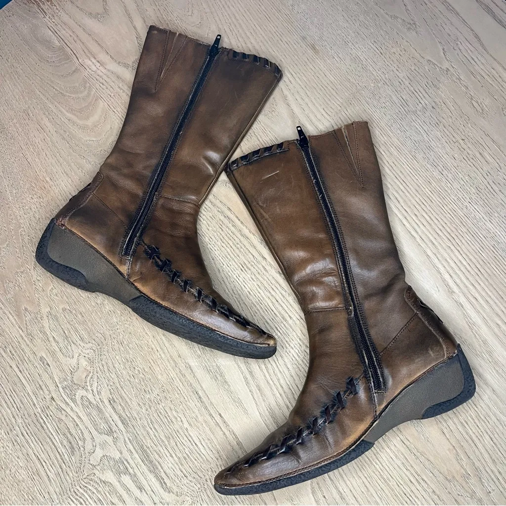 PIKOLINOS Whipstich Brown Leather Square Toe Wedge Boots Size 38 Women’s 7.5 - Image 9