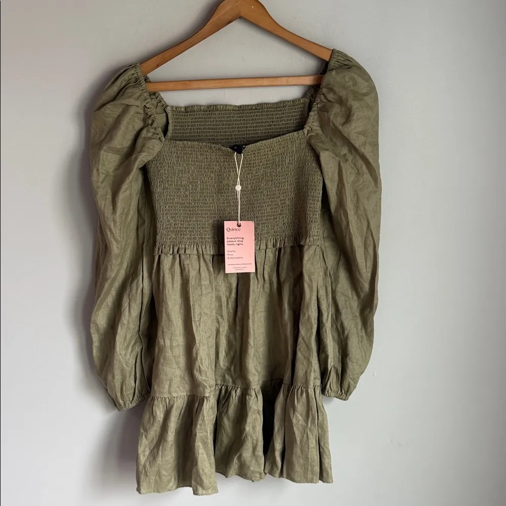 NEW Quince 100% European Linen Smocked Mini Dress Small - Image 5