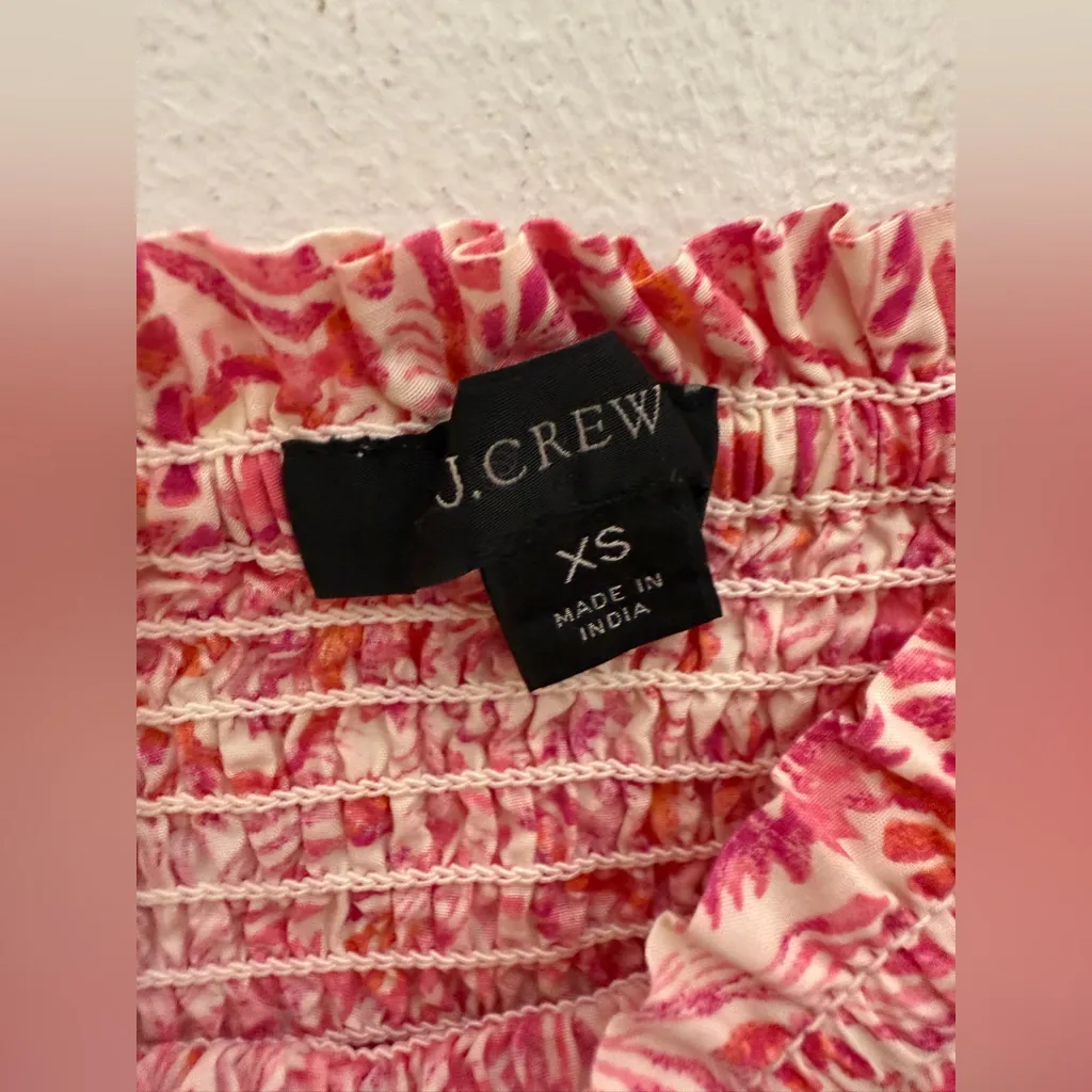 J. Crew Pink Floral Smocked‎ Puff Sleeve Flowy Poplin Mini Dress Tropical XS - Image 4