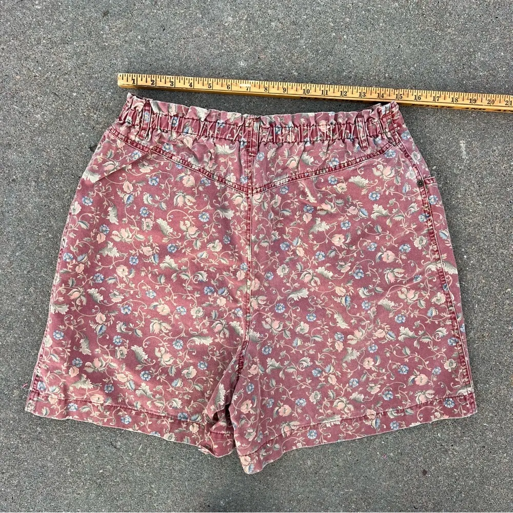 Vintage 90s Liz Wear Muted Maroon Pink Floral High Rise Pleated Mom Shorts Sz 14 - Image 6