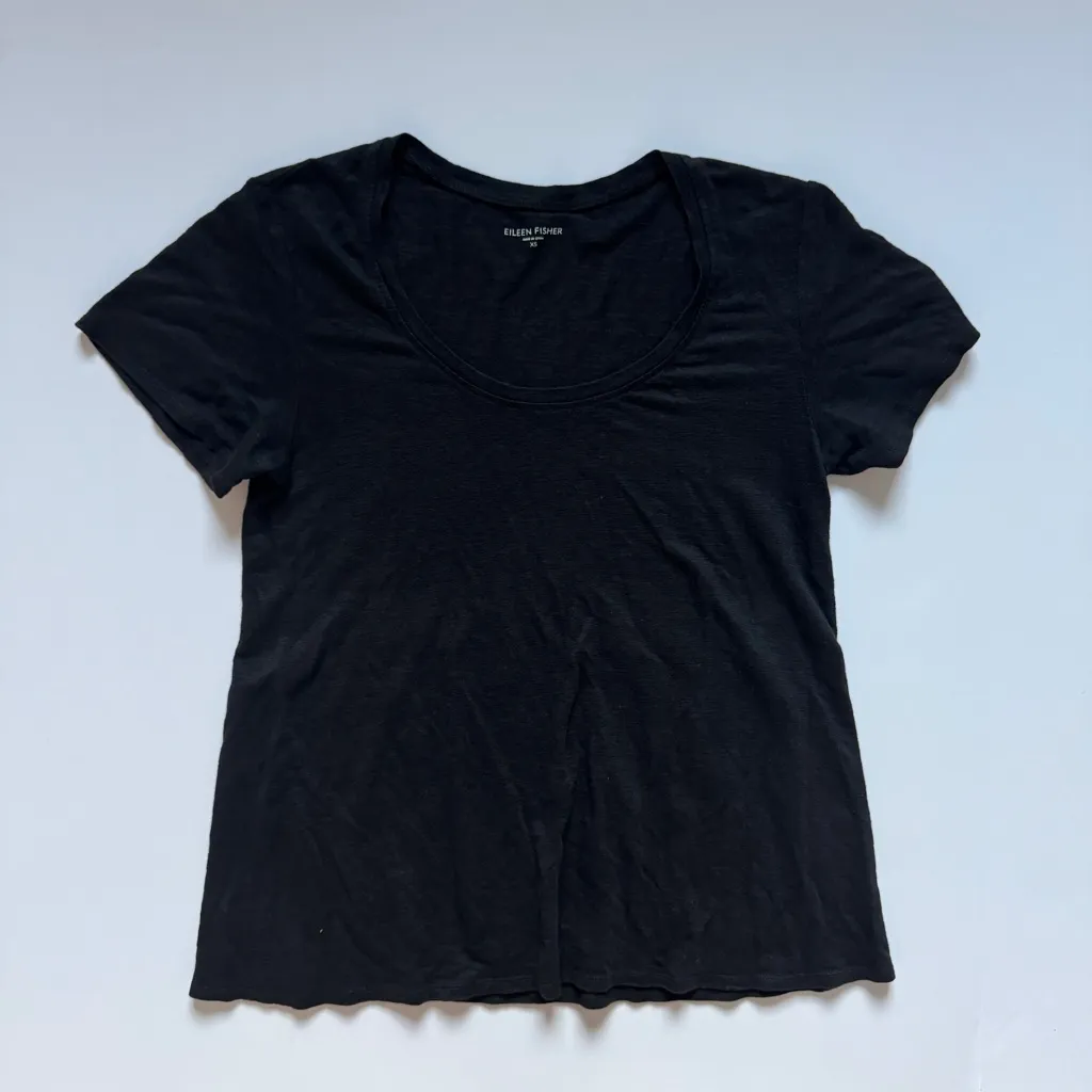 Eileen Fisher Black Organic Linen Short Sleeve T-Shirt Size X-Small NWOT - Image 2
