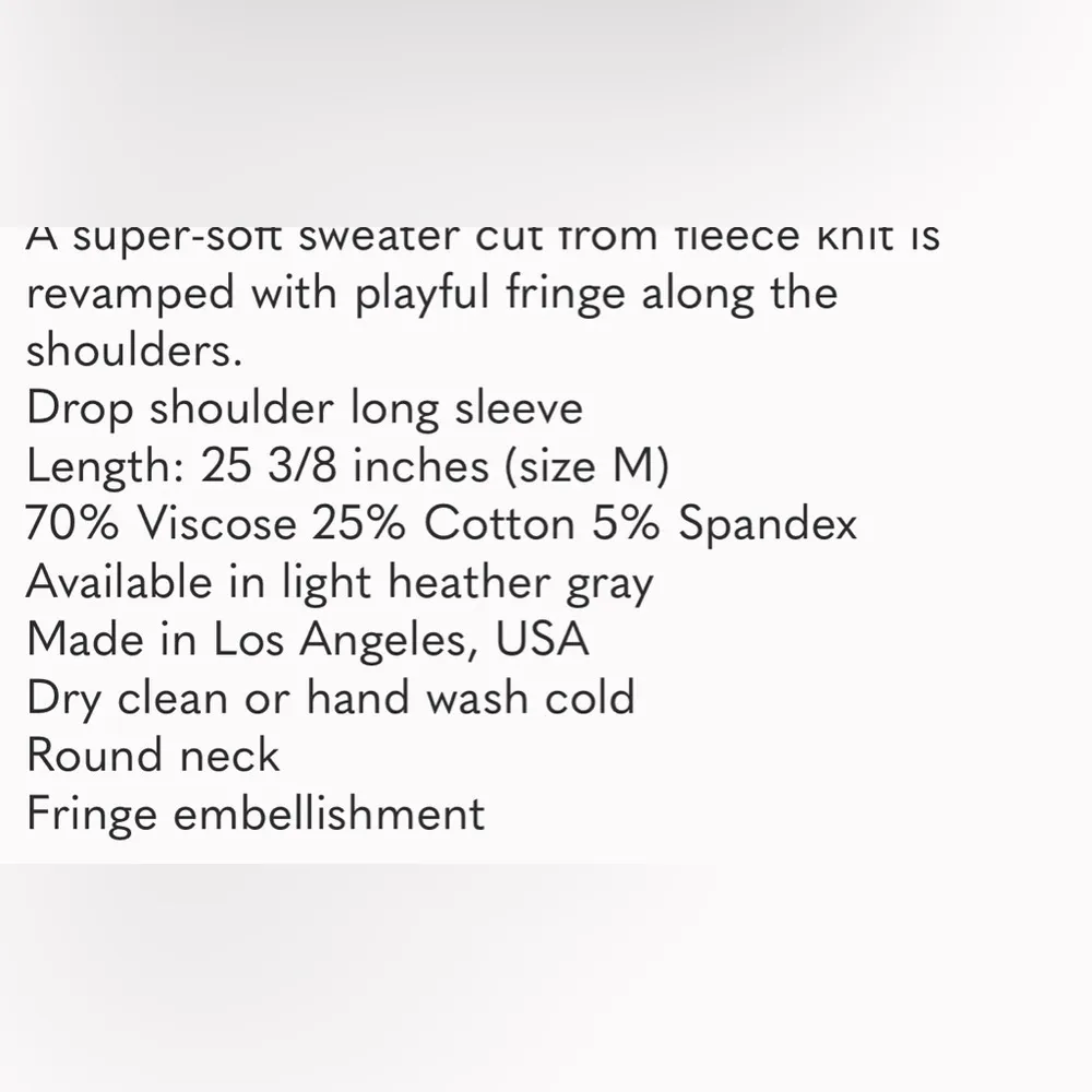 Karen Kane grey sweatshirt with white shoulder fringe. Long sleeves. Size M. NWT - Image 6