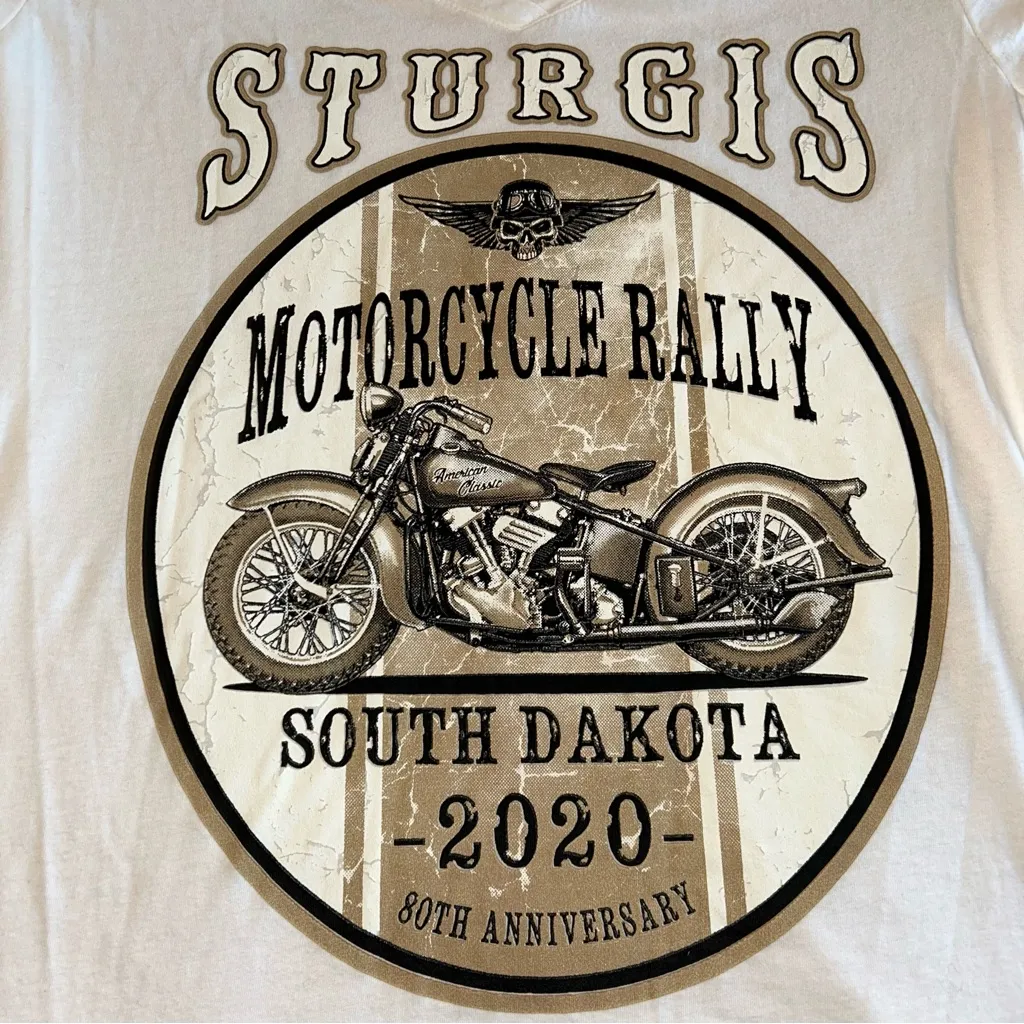 Sturgis 80th anniversary 2020 white short sleeve v-neck screen tee size XXL - Image 5