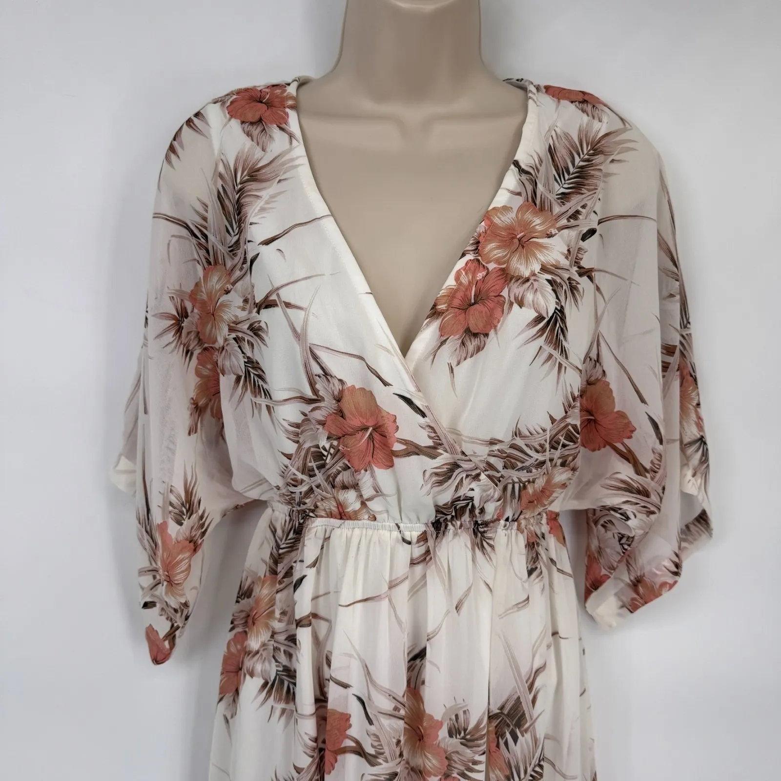 Baltic Born Maxi Dress Womens Small White Pink Tropical Flower Print Resortwear - Image 2