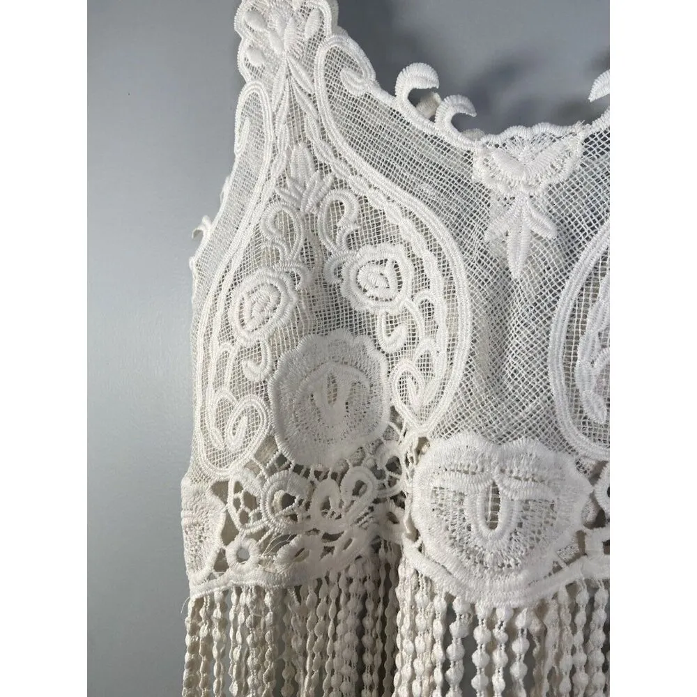 Clover + Scout Lace Crop Top Fringe Hem Tank Size XS Ivory Festival Boho Western - Image 5