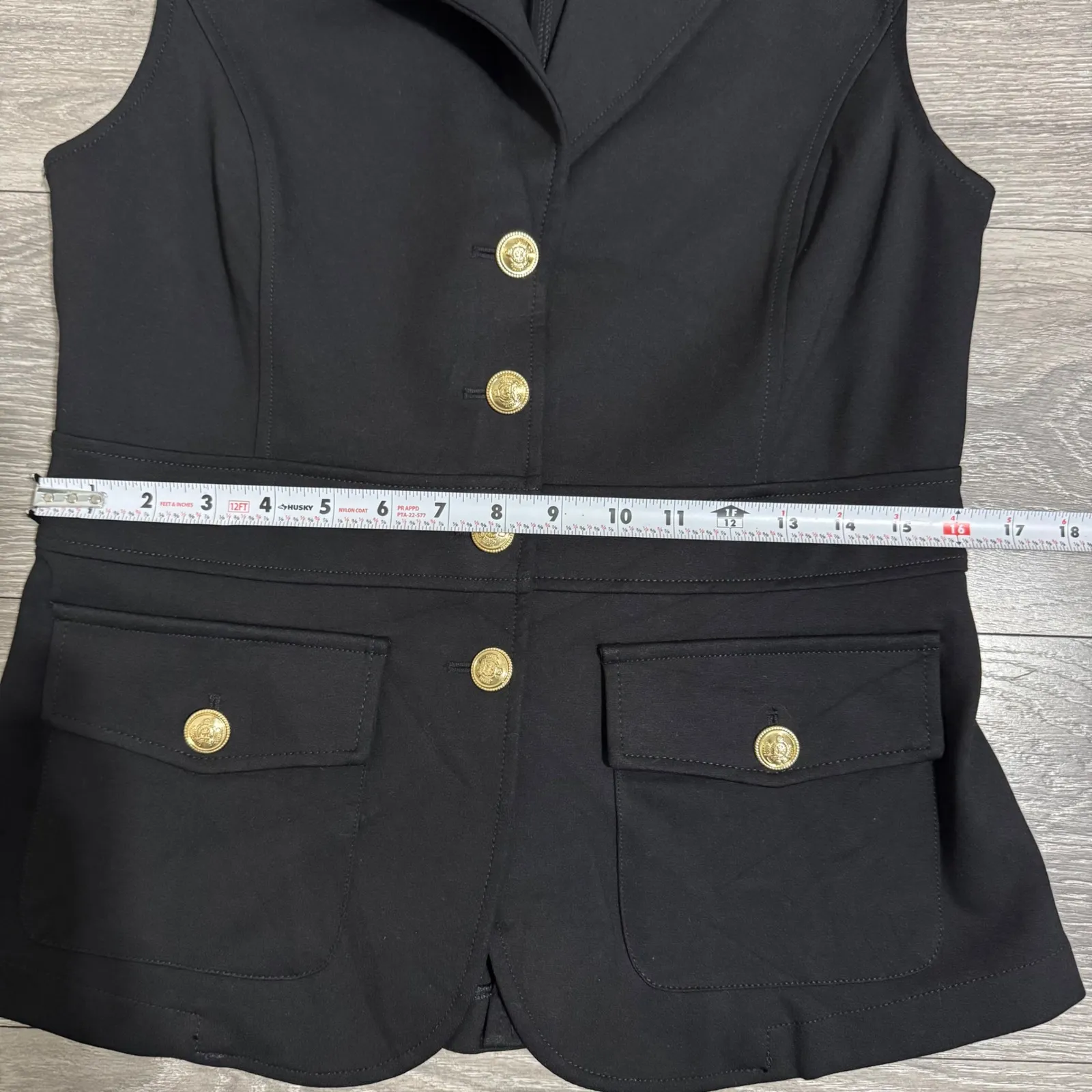 Joie Anthropologie Black Sleeveless Blazer Vest Gold Buttons Utility Pockets XS - Image 11