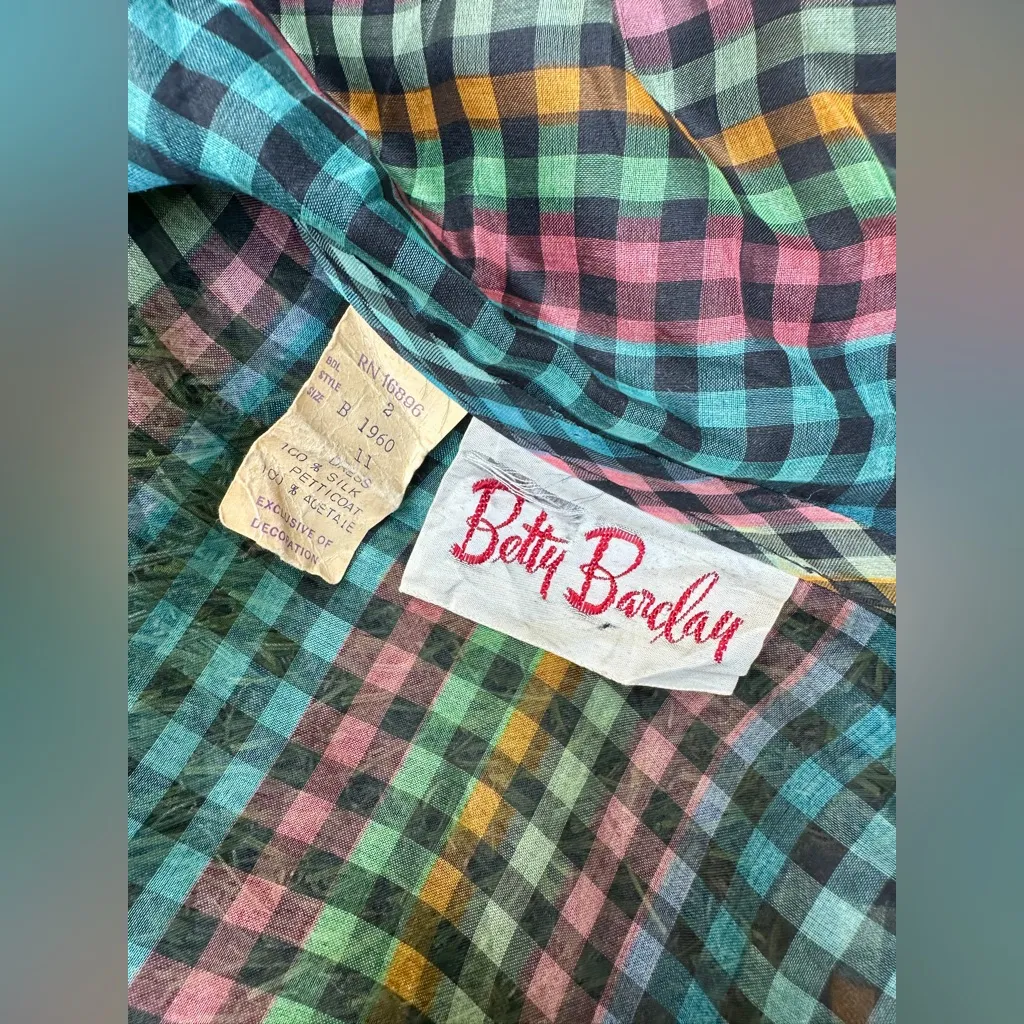 NWT Deadstock Vintage 1950s Betty Barclay Rainbow Plaid Silk Dress - Image 10