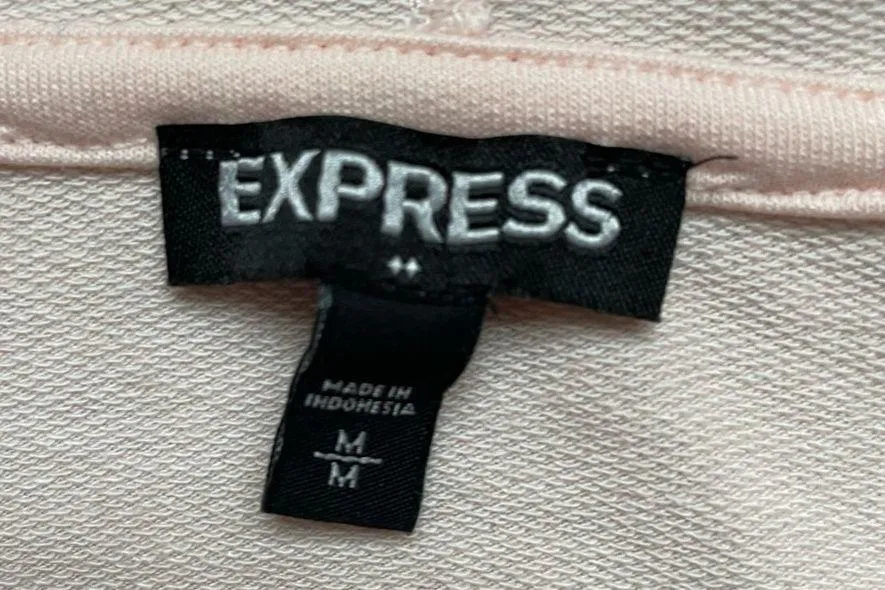 Express Oversized Lightweight Baby Blush Pink Knit Cropped Hoody Top Medium - Image 2