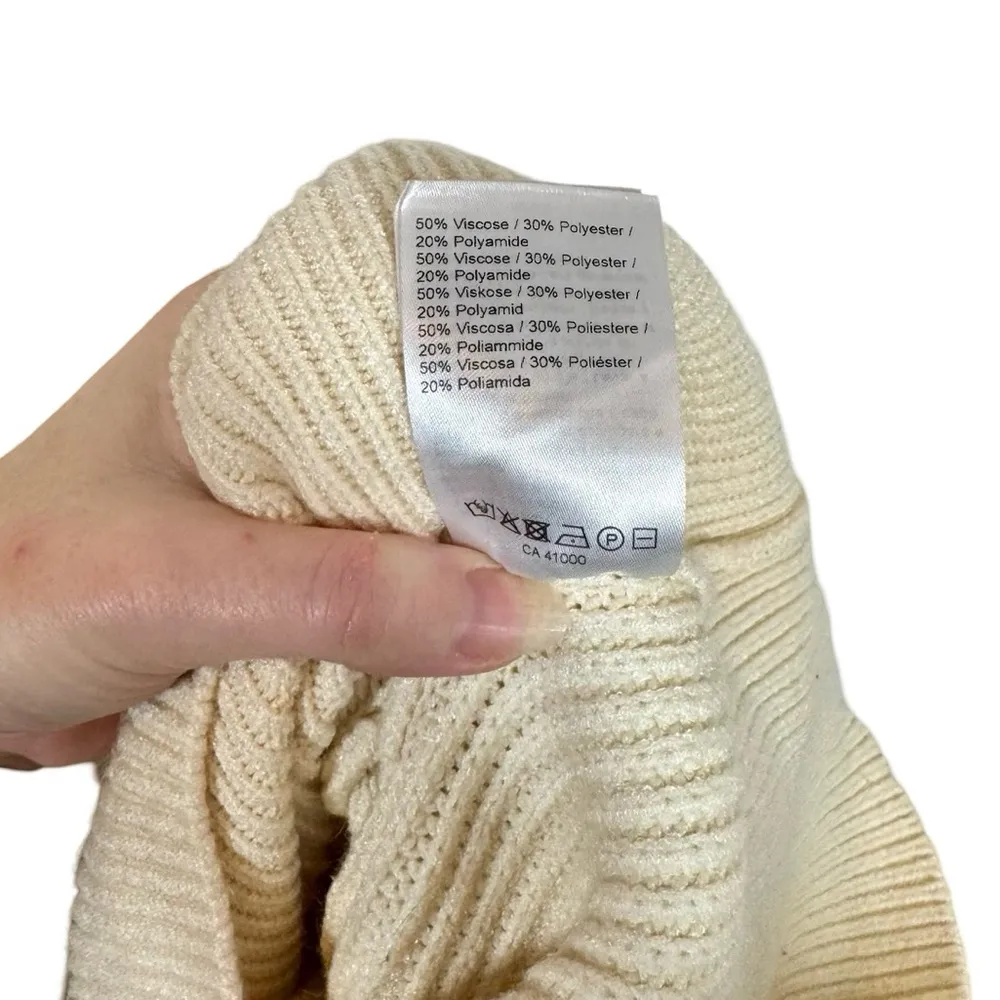 JUST FEMALE Sophie High Neck Chunky Knit Voluminous Sleeve Sweater Antique White Size XS - Image 12