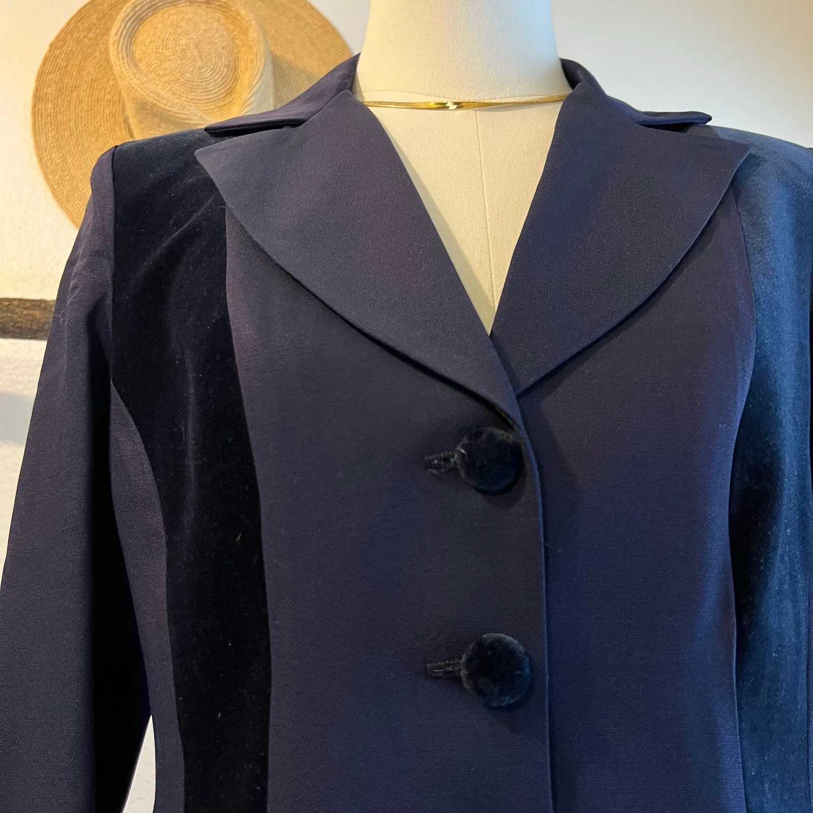 Hugo Buscati Cotton Blue Velvet Panel Button Front Blazer USA Made Size 6 - Image 6