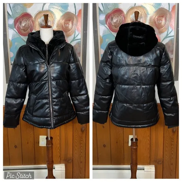 Super Cool How Dare U Faux Leather Parka! Size L - Image 2