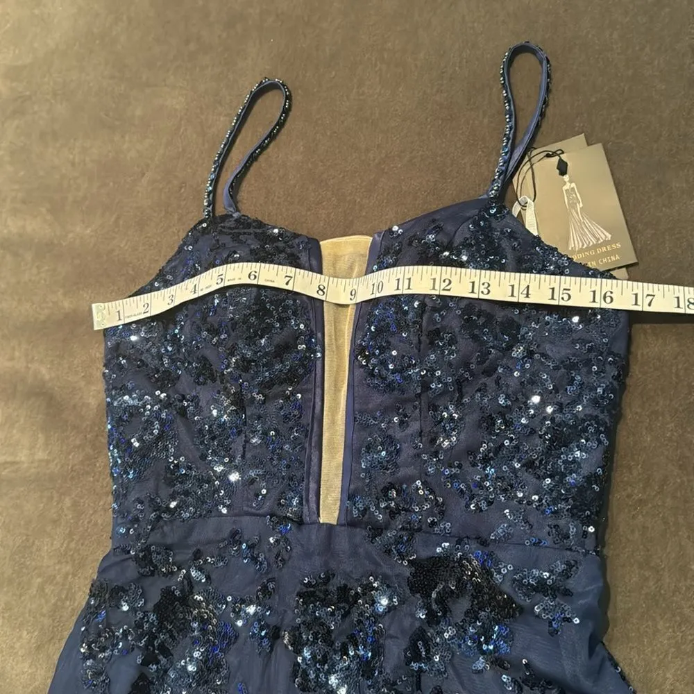 Women’s Blue Mermaid Fit Prom Dress Sparkly Sequins Lace Up Back Size 6 NWT - Image 9