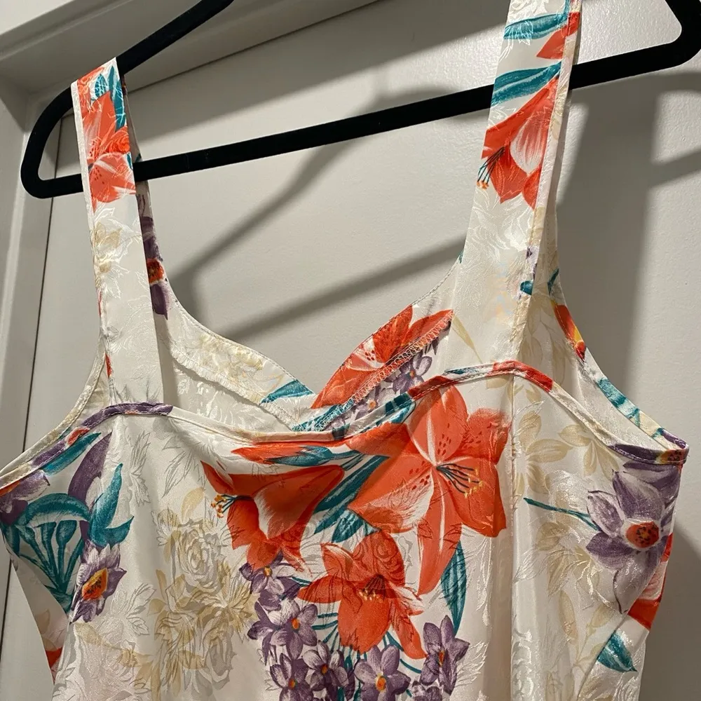 VTG 90s 80s Expressions Ivory White Floral Bathrobe Robe & Cami Mini Slip Dress Size M - Image 12