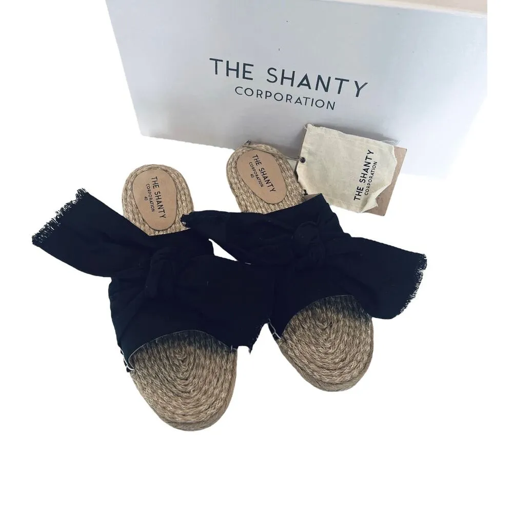 NEW Shanty SHACK SLIDES Women's Slip On SHOES 40, US 9 Black Linen Bow Sandals! - Image 7
