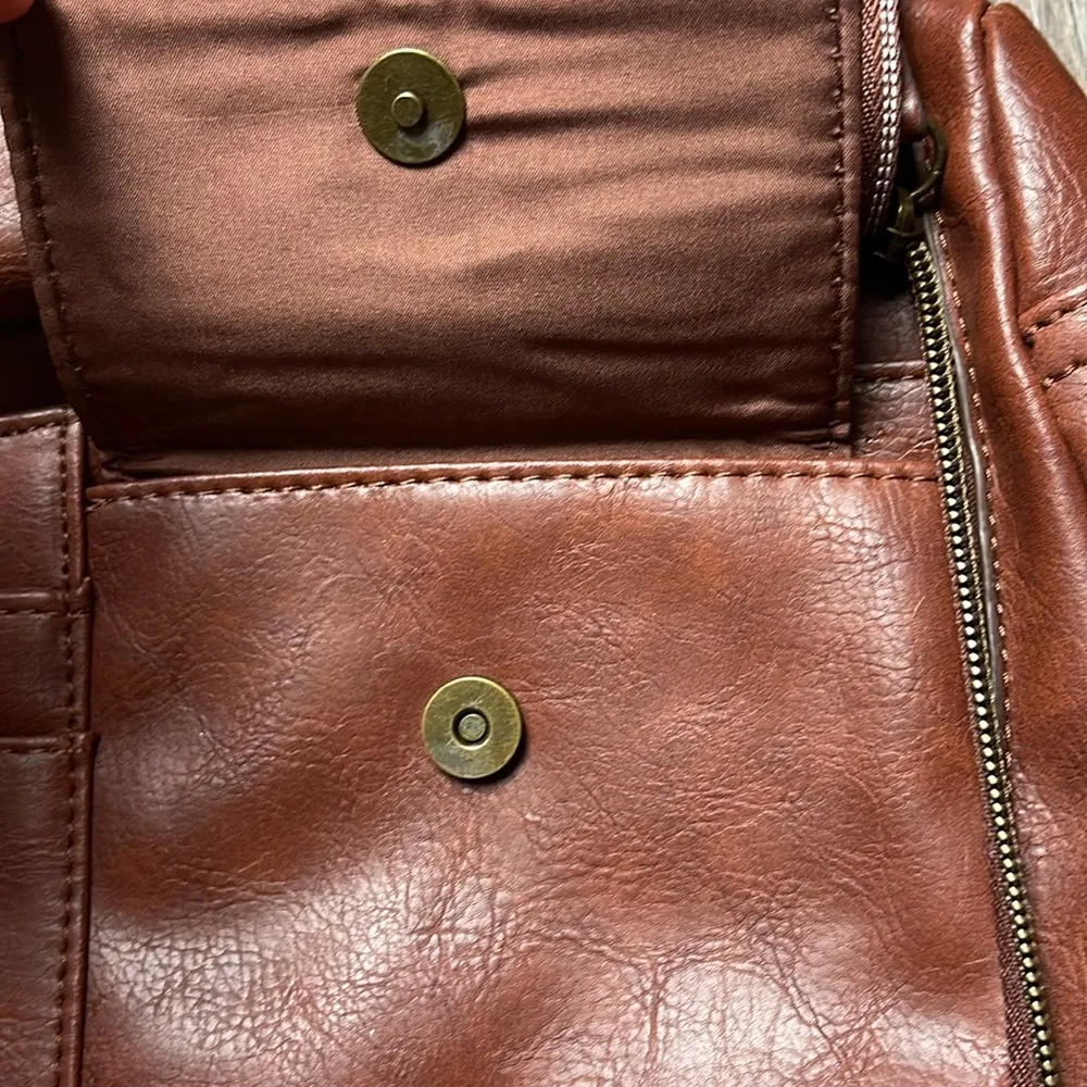 Faux Leather Large Quilted Crossbody Bag Brown - Image 9