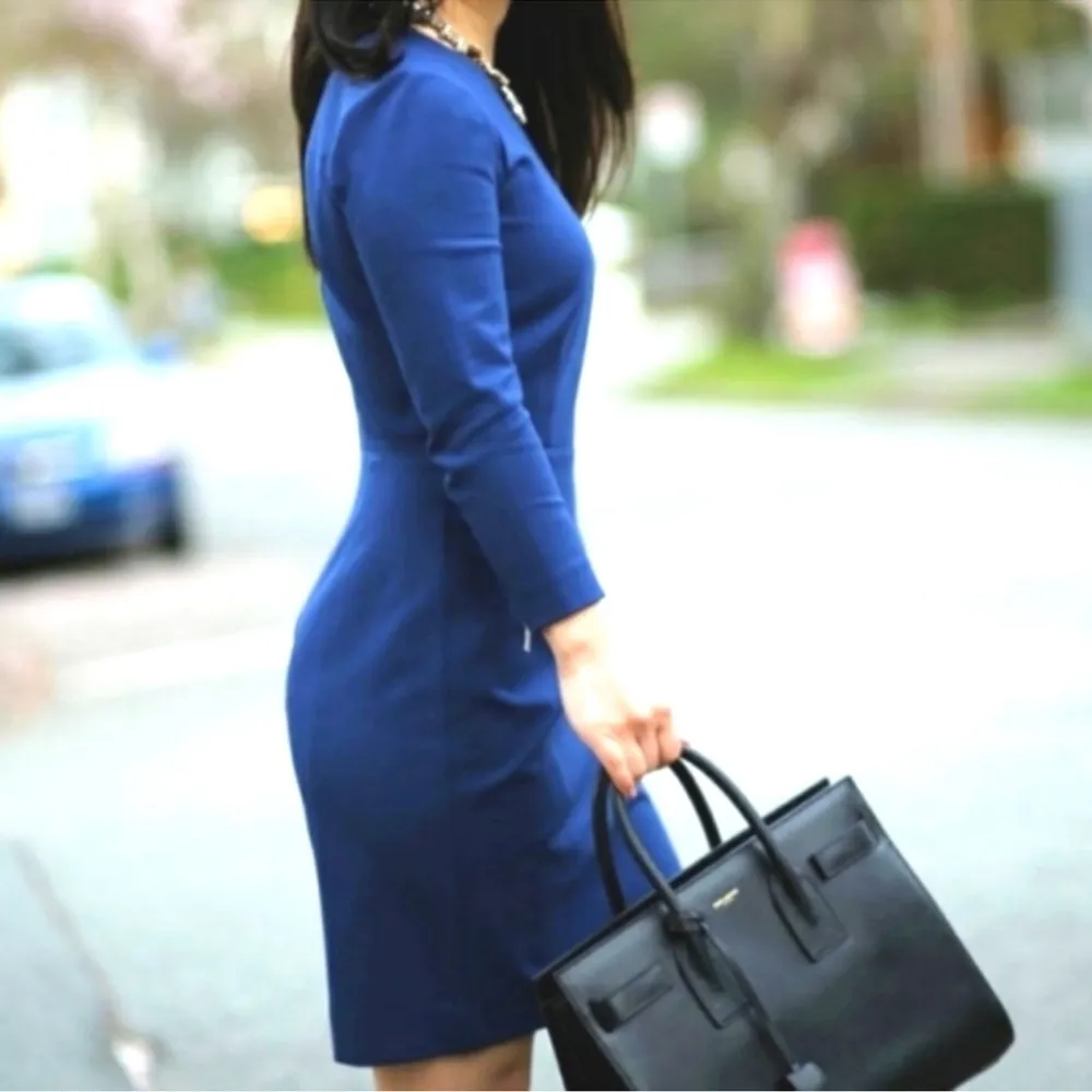 J. CREW STRUCTURED STRETCH Long Sleeve SHEATH DRESS Blue sz 0 - Image 3