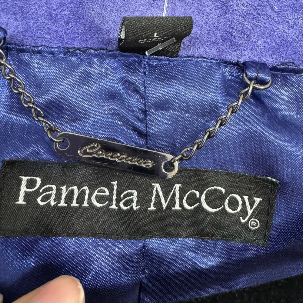 Pamela McCoy Purple Suede Leather Ruffled Long Line Jacket Blazer Womens L Fall Size L - Image 7