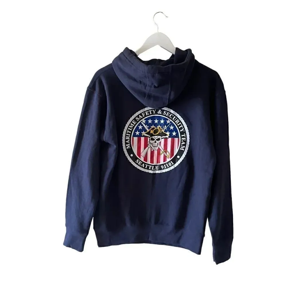 Cotton Heritage Navy Unisex Long Sleeves Hoodie “Safety & Security Team”… Blue - Image 8