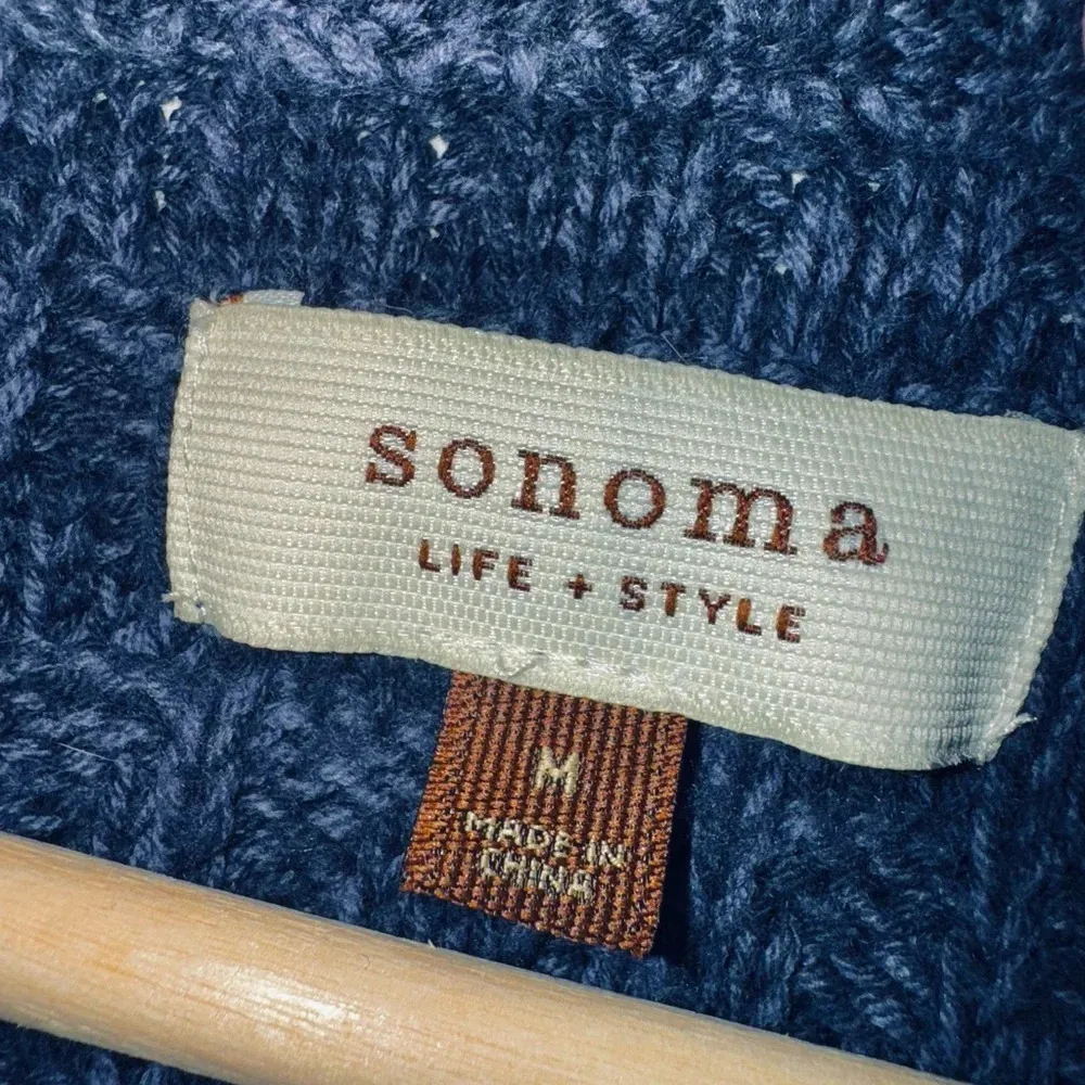 Sonoma Navy & Lavender Weave Knit Short Sleeve Cardigan Size Medium - Image 2