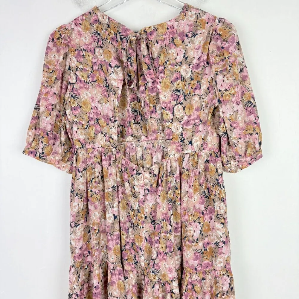 Jocelyn Floral Midi Dress Puff Sleeve Open Back Size XS EUC - Image 8