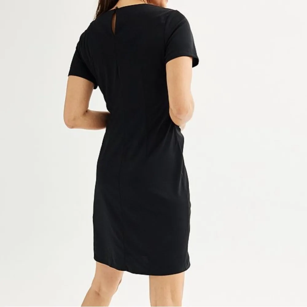 Nine West Black Sheath Midi Dress Crew Neck Short Sleeve - Image 2