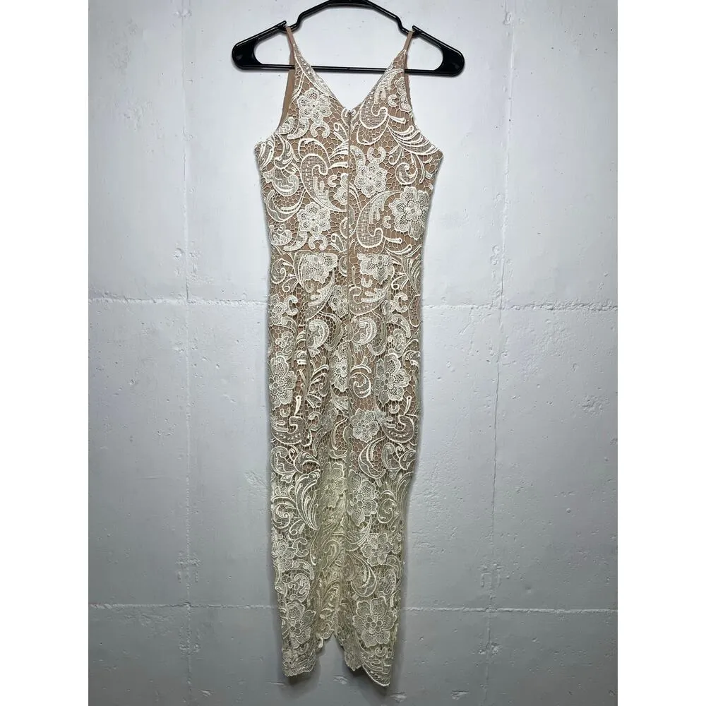 NEW Dress the Population Marie Lace Midi Dress Size XS White Ivory Cream - Image 4