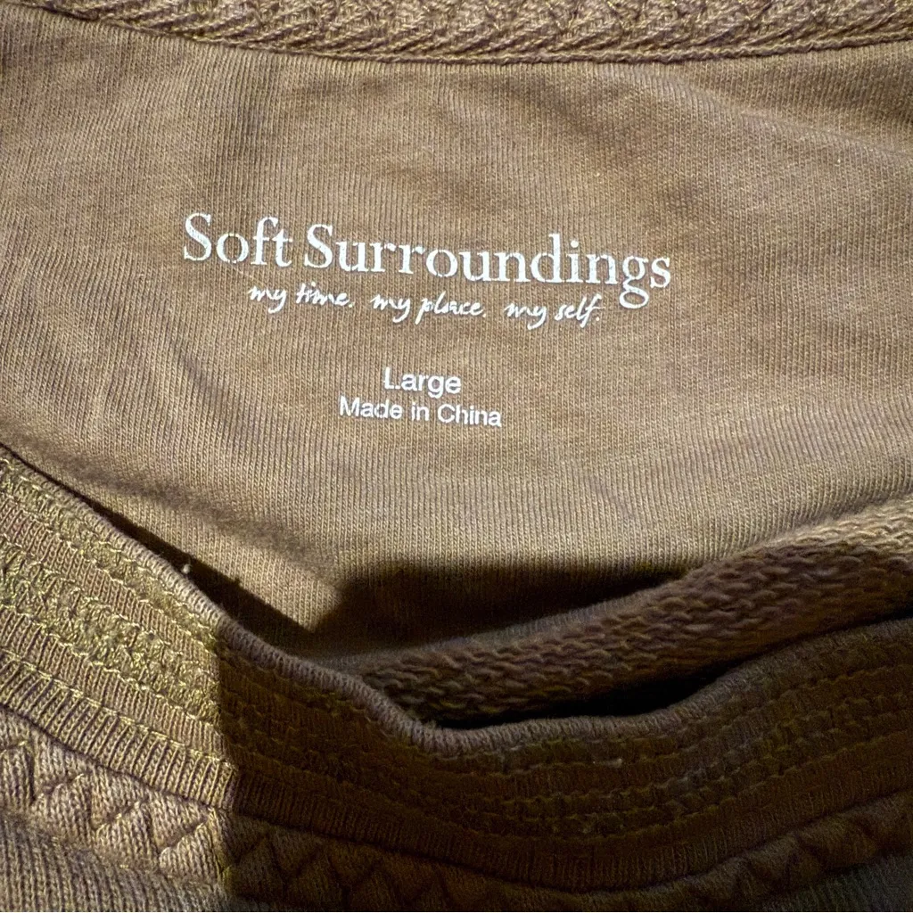 Soft Surroundings Peruvian Brown 3/4 Rolled Sleeve Wide Neck Pullover‎ Top Sz L - Image 3