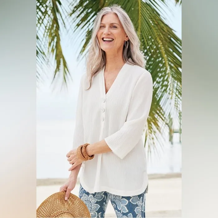 Soft Surroundings White Crinkle Wide Sleeve‎ Top Size 3X - Image 2