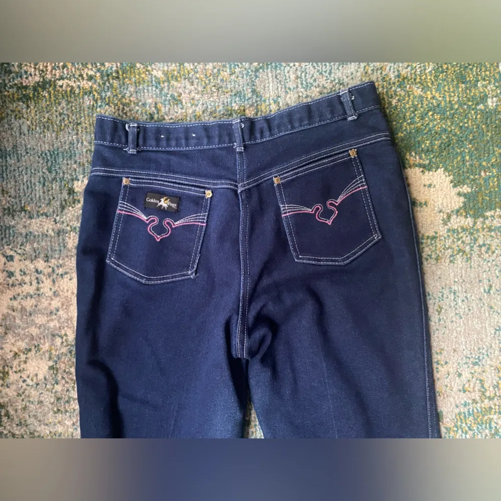 Vintage 70/80s Golden Wings pink embroidered pocket logo jeans, size 32 Blue - Image 12