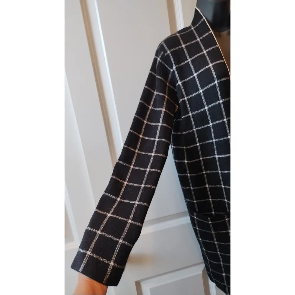 Max Studio Women Black White open-front Long Sweater Cardigan 2 Pockets Size S - Image 3