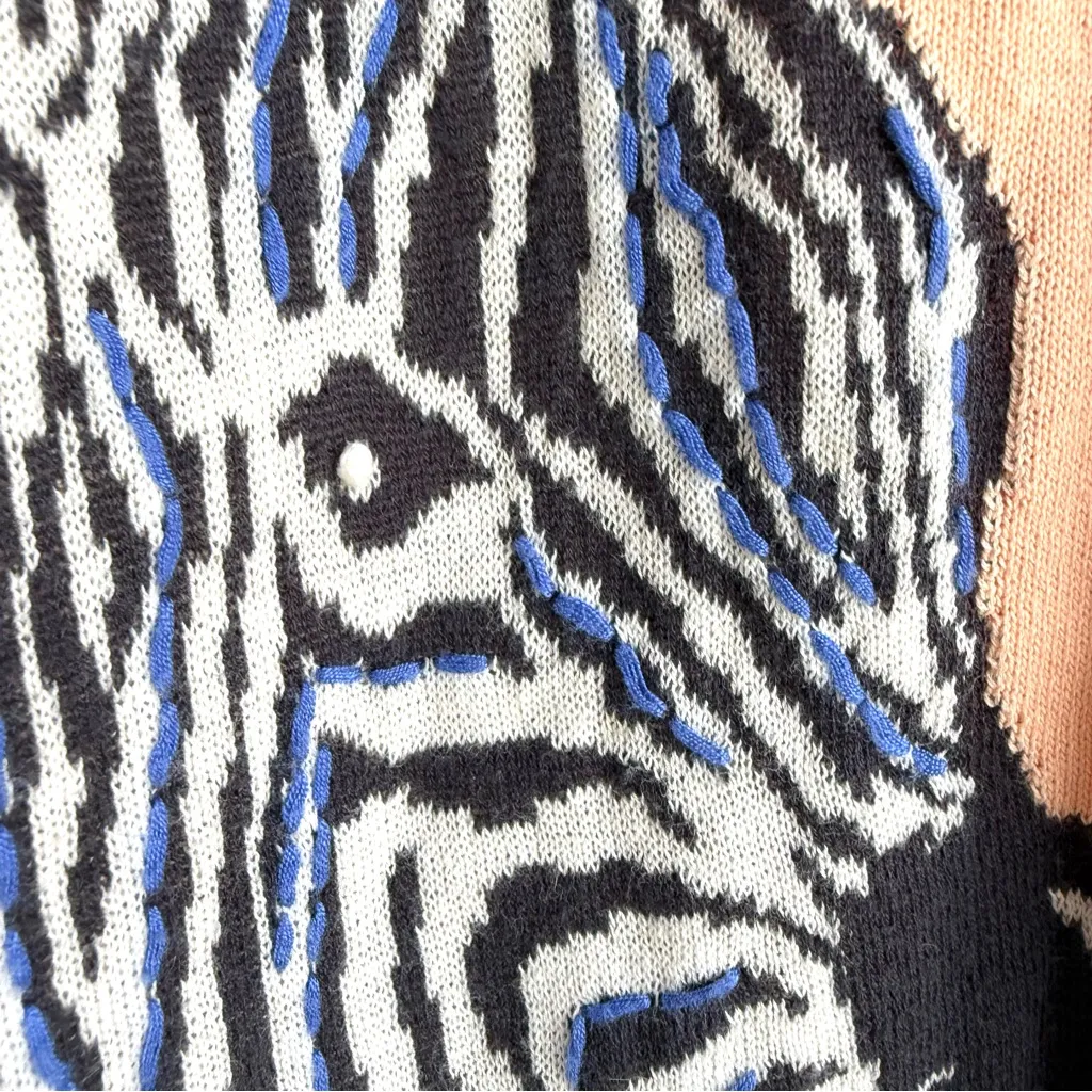 Anthropologie Monogram Peach Quagga Zebra Embroidered Pullover Sweater Medium - Image 8