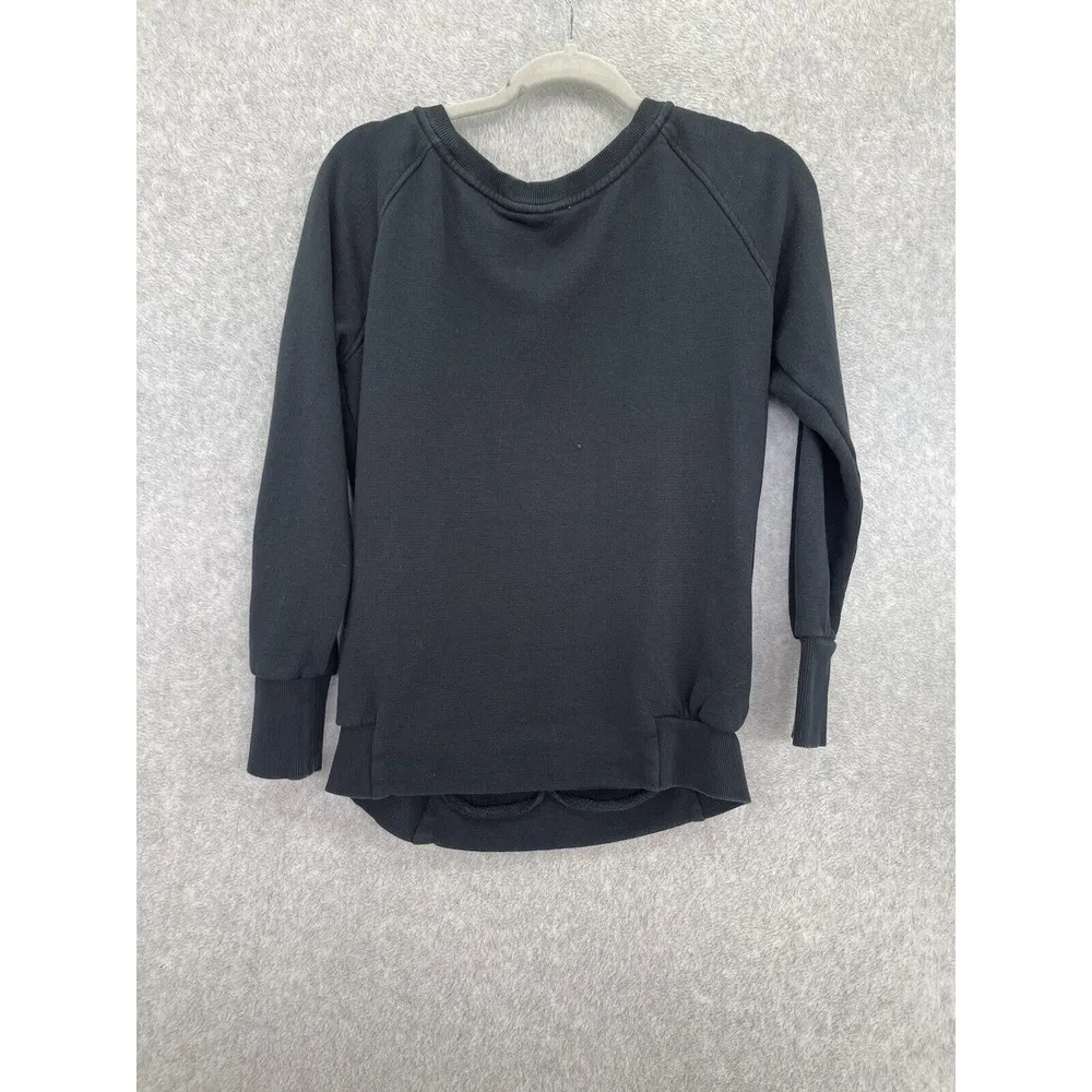 Adidas Women's PullOver Sweater Solid Black Embellished Ribbons size Medium - Image 2