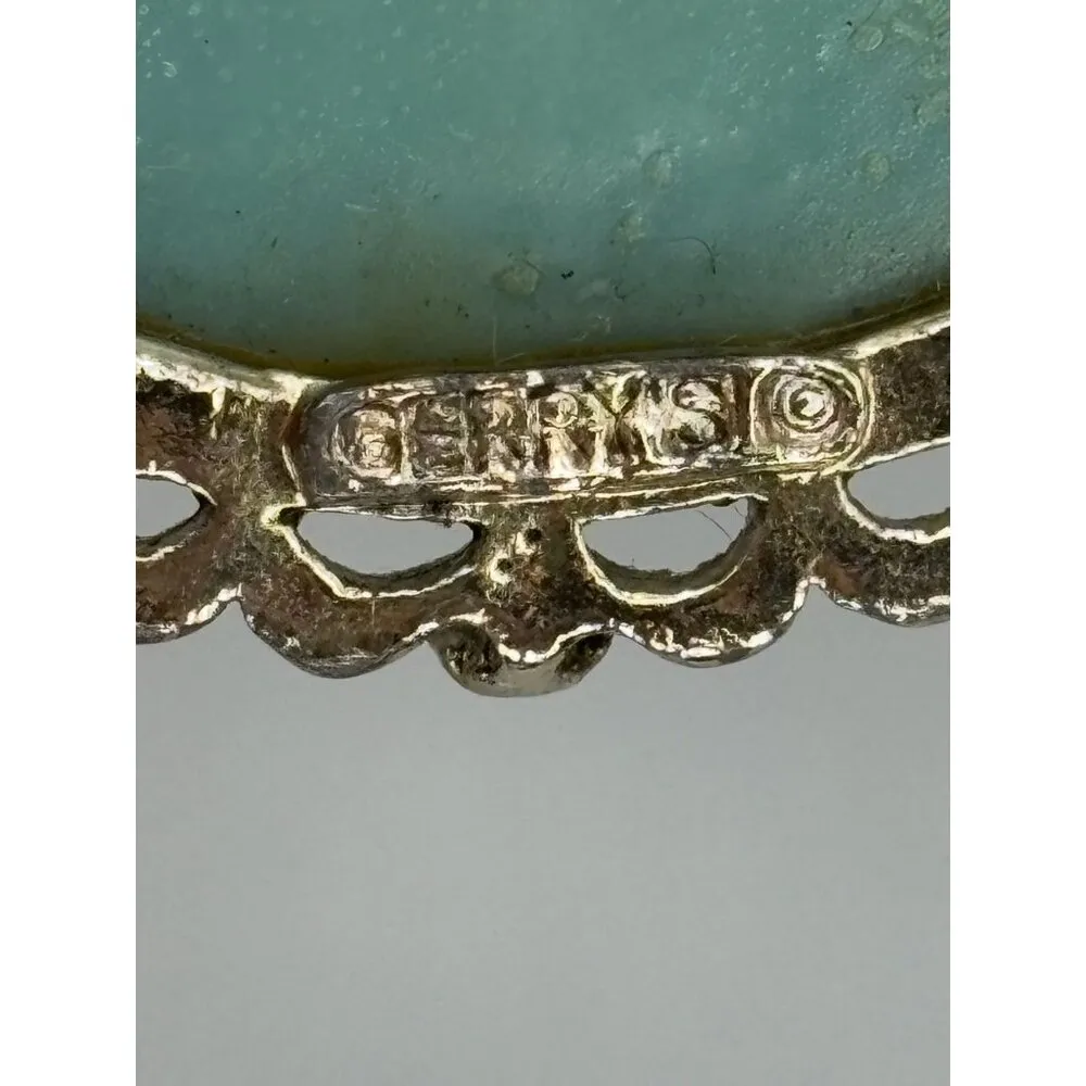 Vintage Art Deco Mother of Pearl, Cameo by Gerry's & Cora Blue Rhinestone Brooch - Image 8