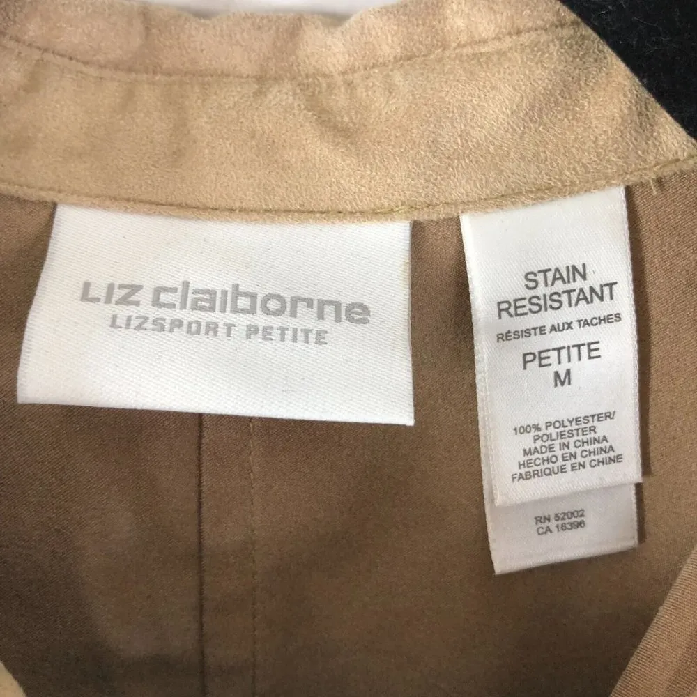 Liz Claiborne Womens Top Button Down Faux Suede Boxy Stain Resistant Beige PM - Image 3