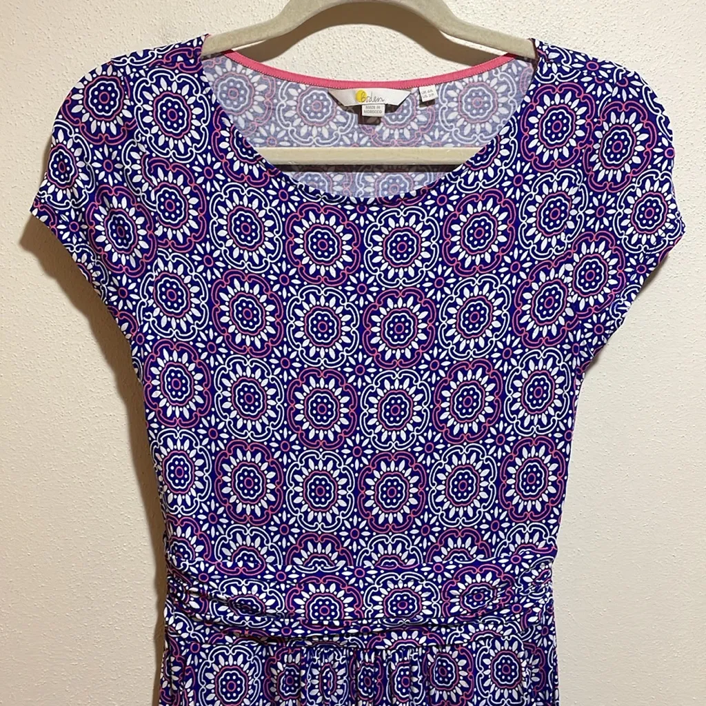 Boden Amelie Jersey Knit Short Sleeve Dress Blue White Pink Pattern Size 2 J0326 - Image 5