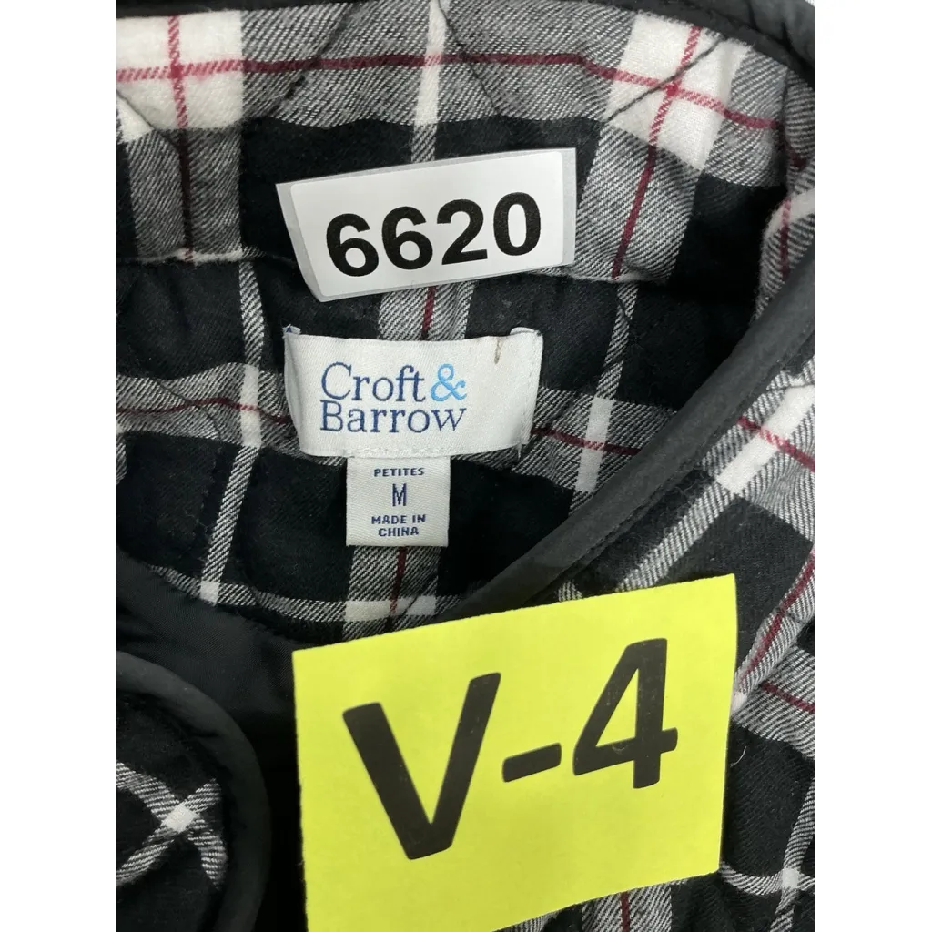 Womans Croft & Barrow Plaid Zip Up Vest Medium Petite Black White Excellent - Image 3