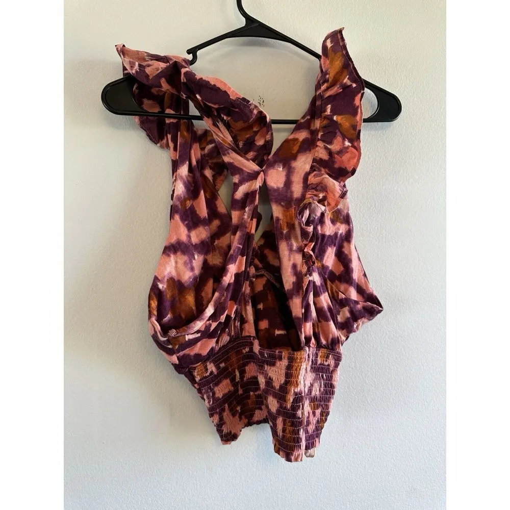 Blouse Womens Small Animal Print Ruffle V Neck Mobwife Cropped - Image 6