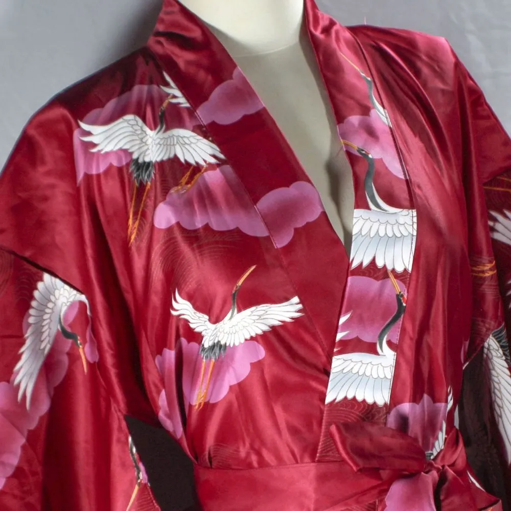 Vintage 1960s Made In Japan Maruky Kyoto Toyko Kimono Crane Floor Length Magenta Pink Size undefined - Image 3